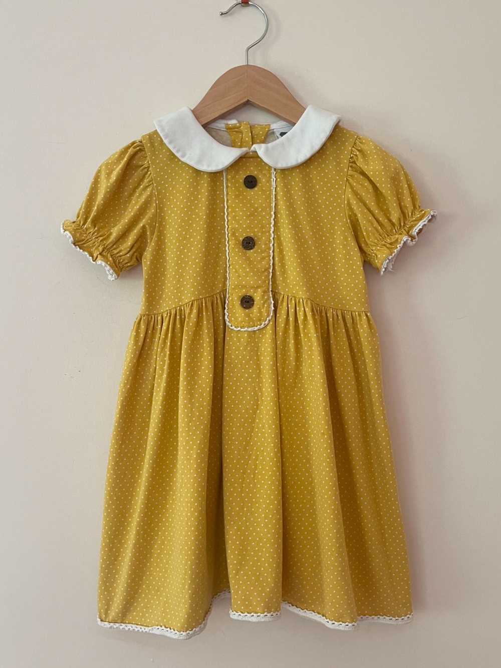 MAISONETTE TRUE VGUC Mustard Yellow Micro Polka Dot Peter Pan Collar Dress